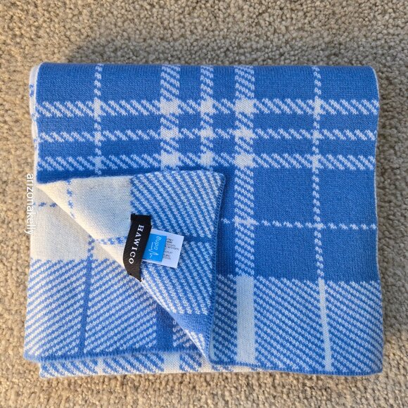 NWOT Hawico Cashmere Double Knit Blue & White Plaid Luxury Scottish Cashmere - Picture 13 of 13